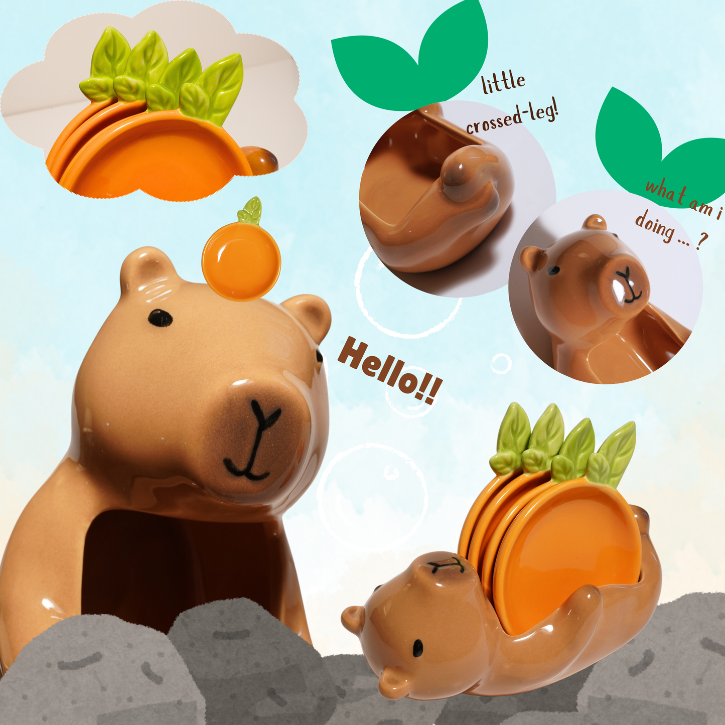 Capybara Ceramic Snack Bowl and Dipping Dish 5-Piece Set