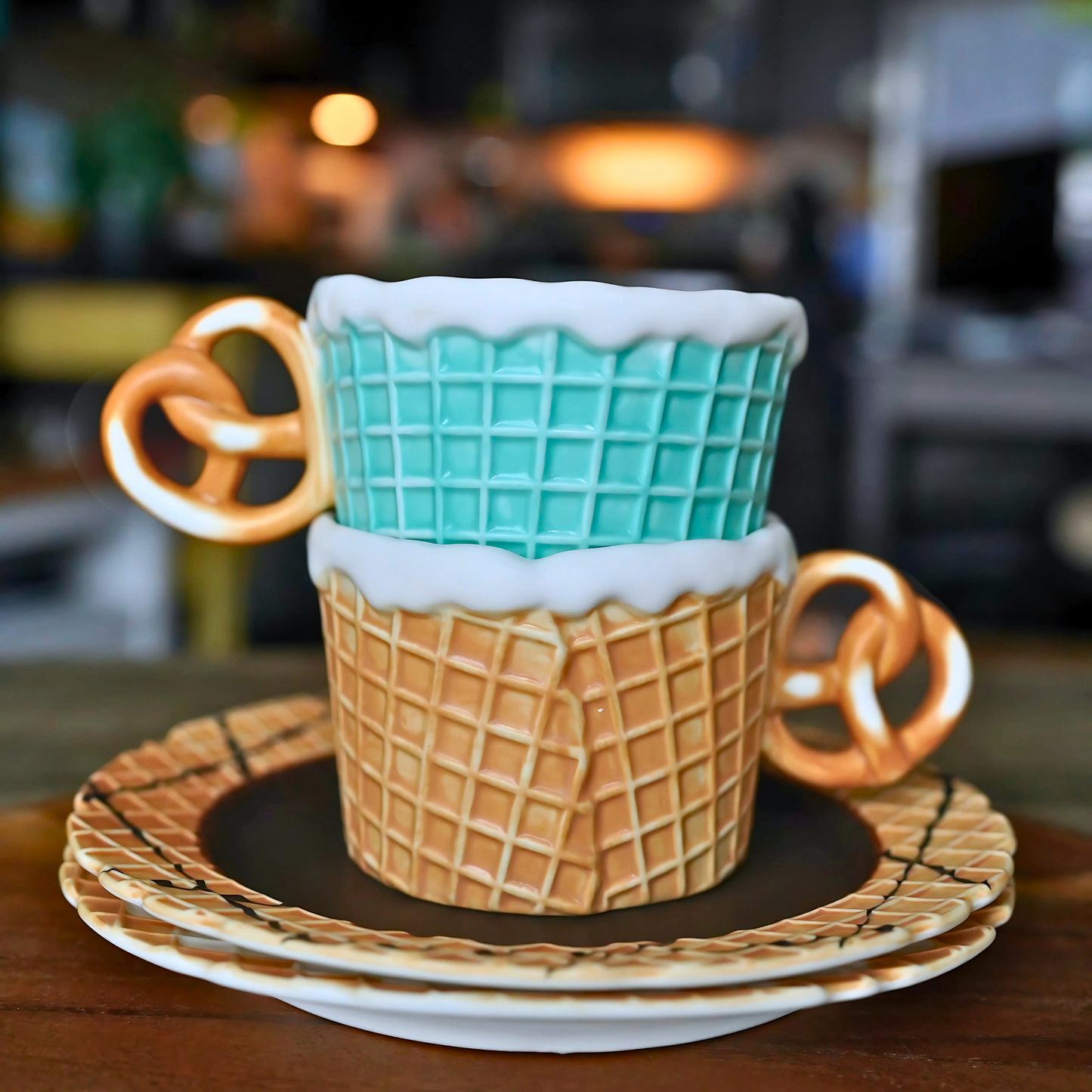 Waffle Cone Pretzel Ceramic Mug (Mint)