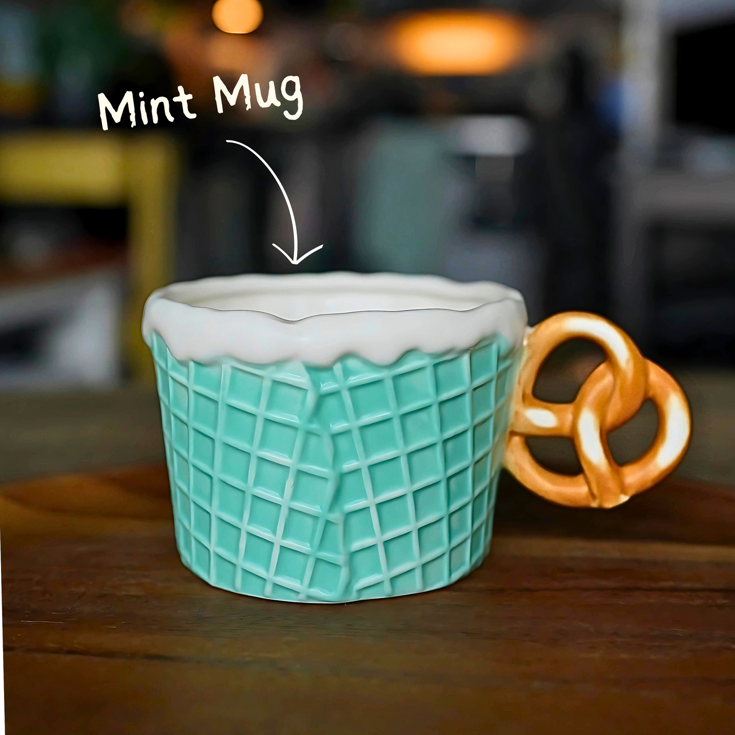 Waffle Cone Pretzel Ceramic Mug (Mint)
