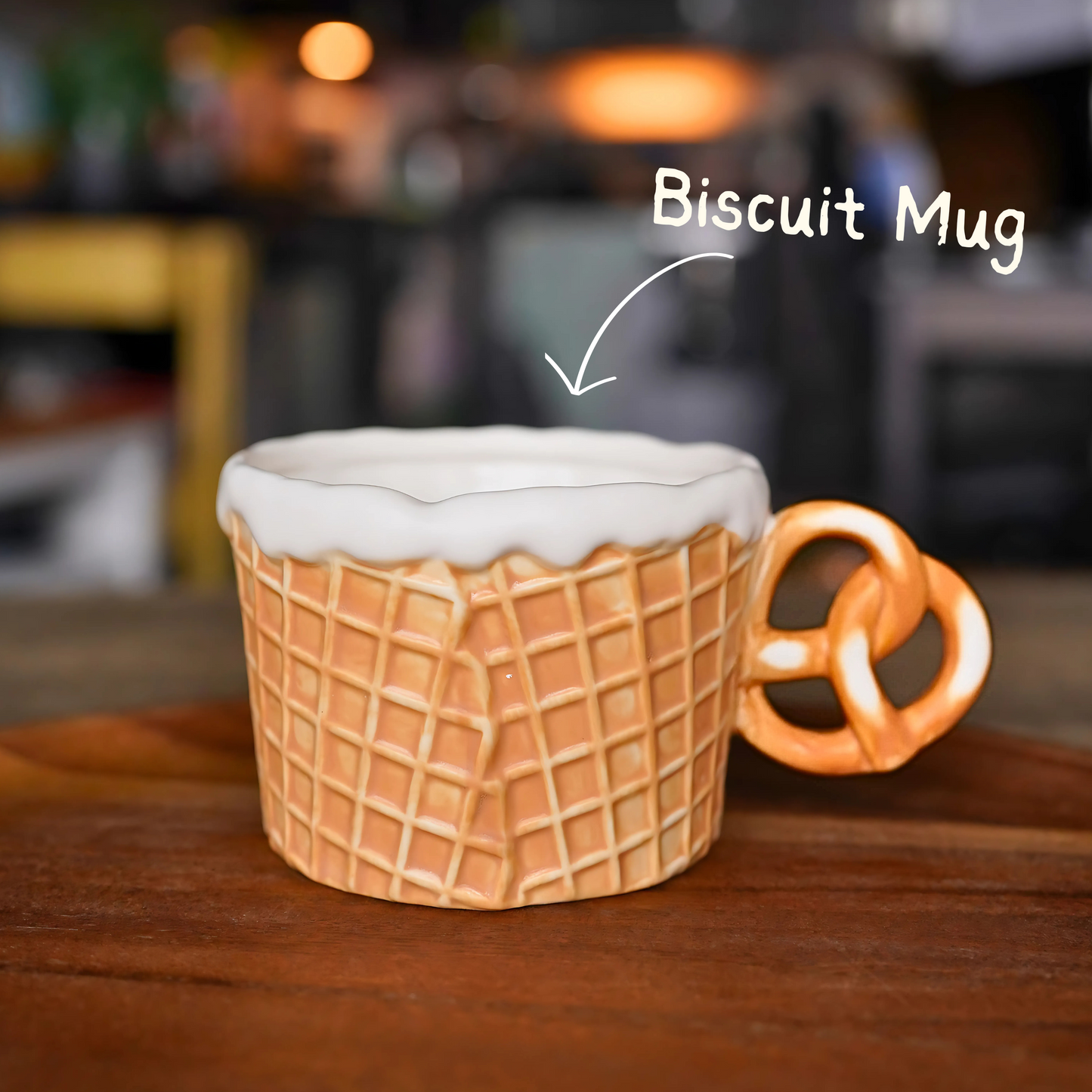 Waffle Cone Pretzel Ceramic Mug (Biscuit)