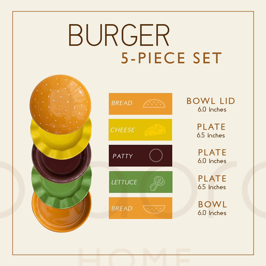 Burger Plate and Bowl Set | 5-Piece Set | Ceramic