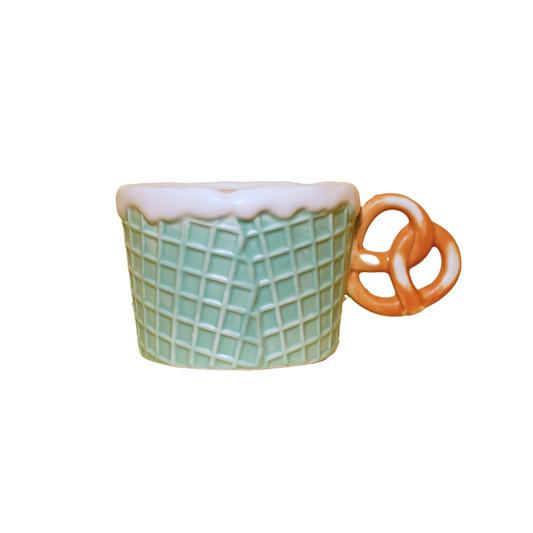 Waffle Cone Pretzel Ceramic Mug (Mint)