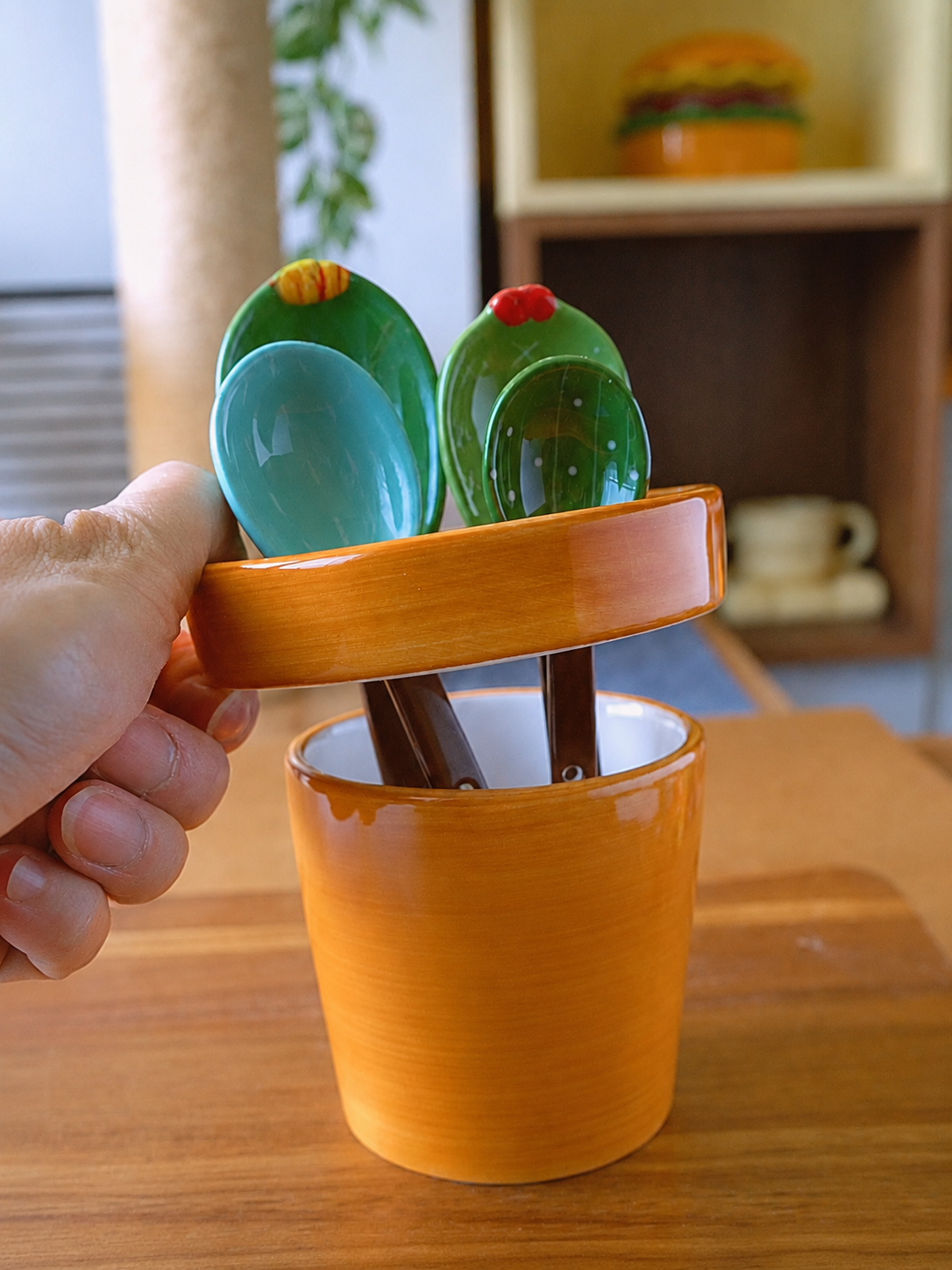 Cactus Spoons Green Blue Plain — ceramic baking gift measuring spoon set | ORAORA HOME