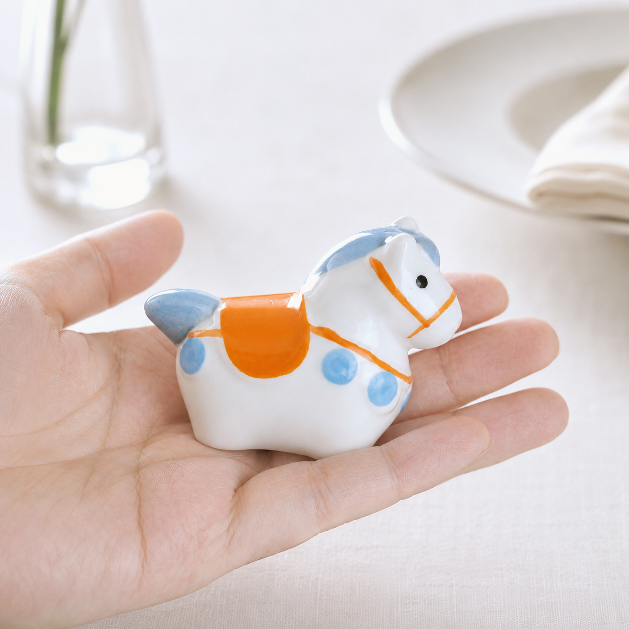 Horse Ceramic Chopstick Rest — Handmade White Pony Tableware