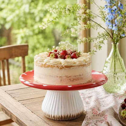 Mushroom Cake Stand — Hand-Painted Ceramic Dessert Tray