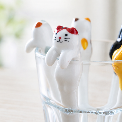 Cat Ceramic Coffee Spoon — Hanging Cup Edge Teaspoon