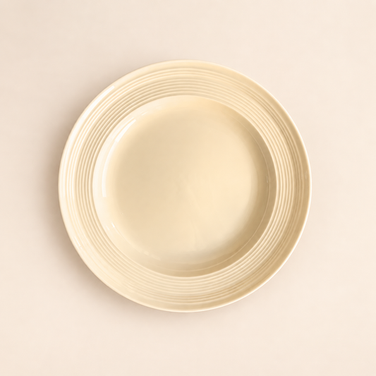 Cream Ceramic Shallow Dinner Plate | 8-Inch Ribbed Pasta Plate