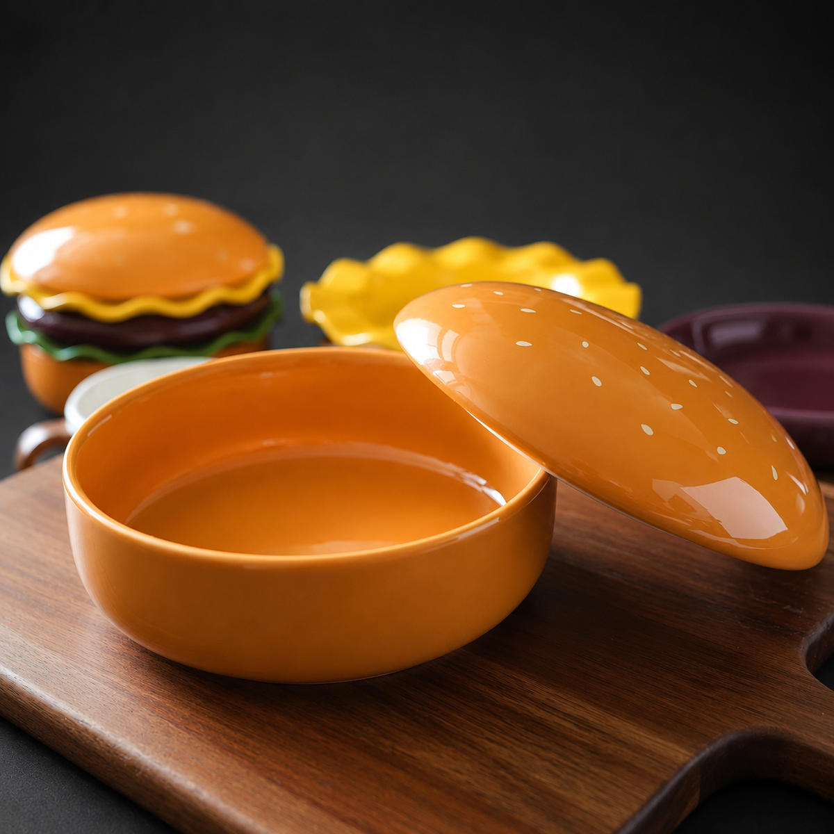 Burger Plate & Bowl Set — 5-Piece Ceramic Serving Set