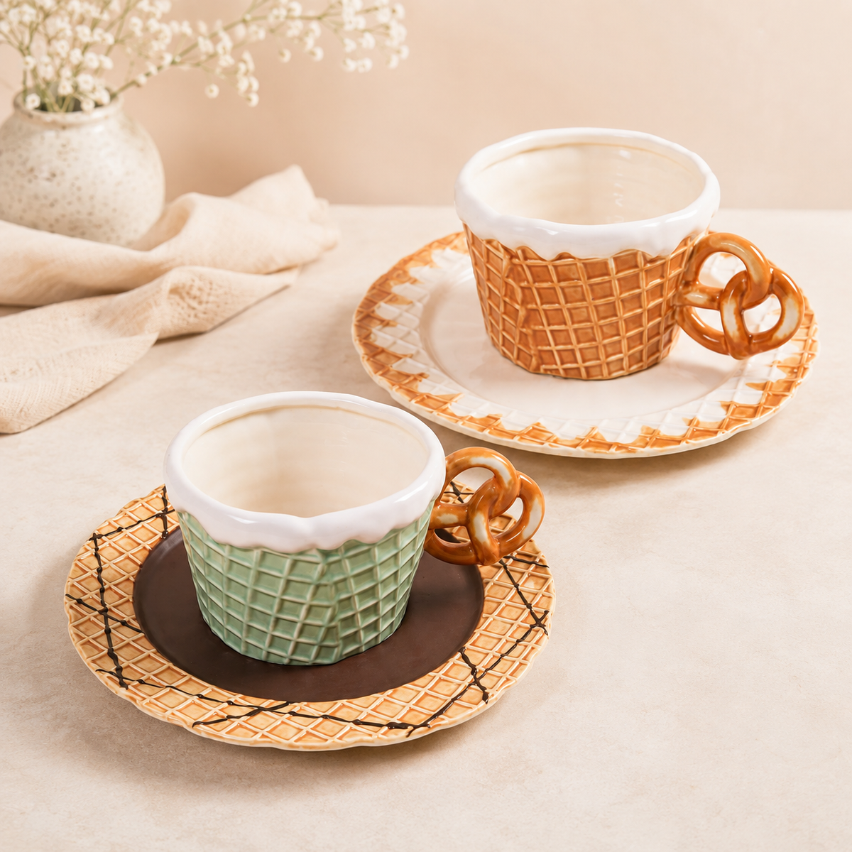 Waffle Cone Ceramic Plate (Chocolate)