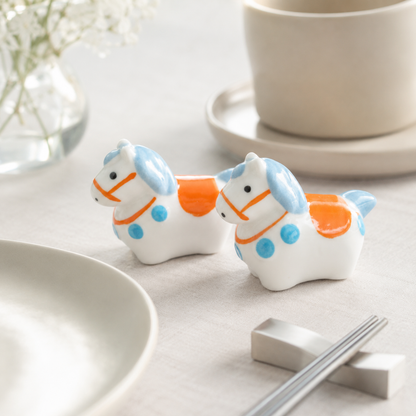 Horse Ceramic Chopstick Rest — Handmade White Pony Tableware