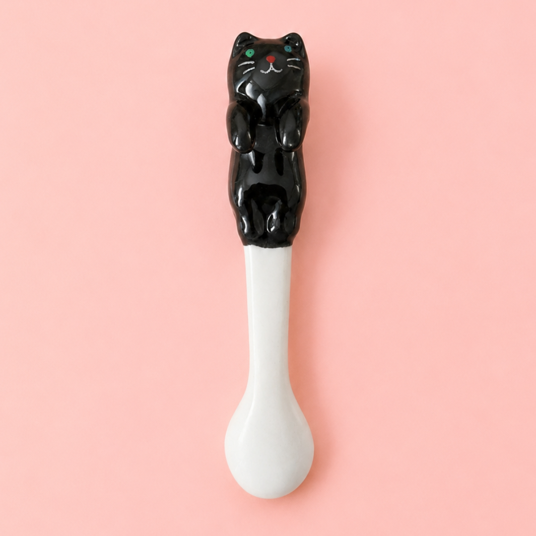 Cat Ceramic Coffee Spoon — Hanging Cup Edge Teaspoon