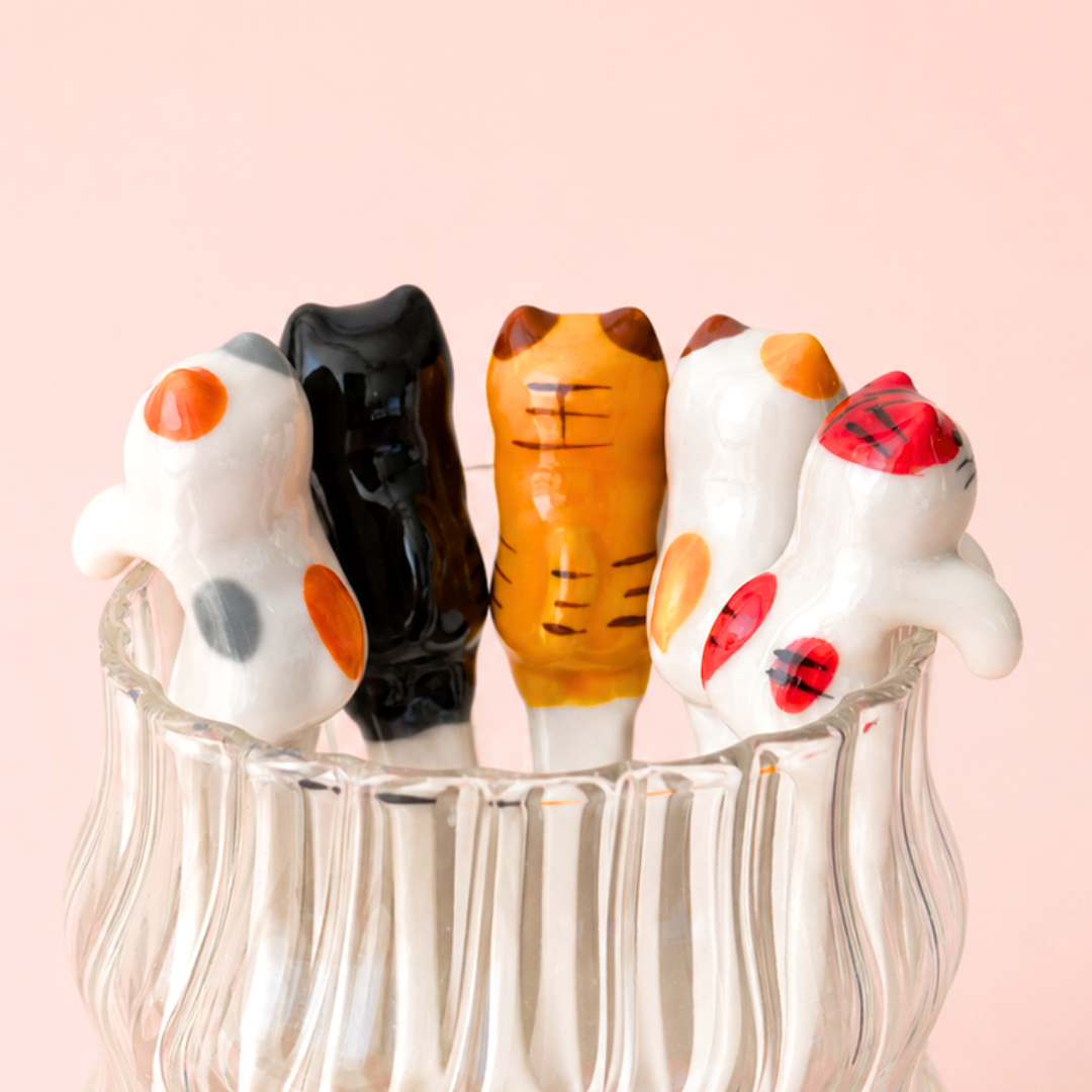 Cat Ceramic Coffee Spoon — Hanging Cup Edge Teaspoon