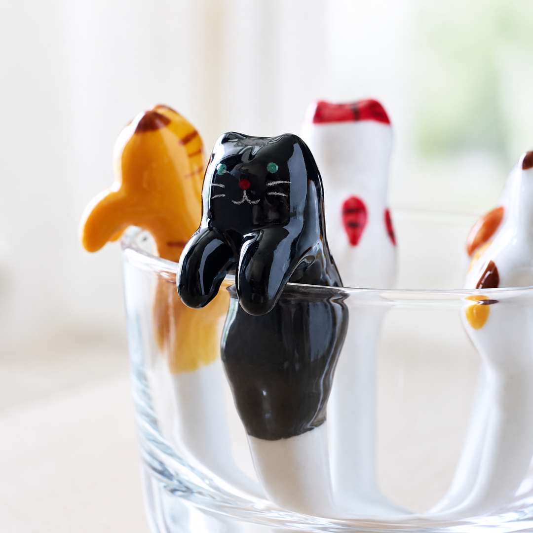 Cat Ceramic Coffee Spoon — Hanging Cup Edge Teaspoon