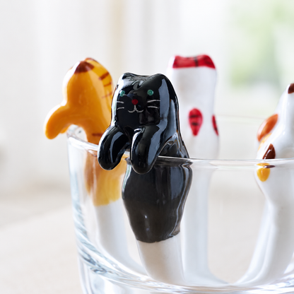 Cat Ceramic Coffee Spoon — Hanging Cup Edge Teaspoon
