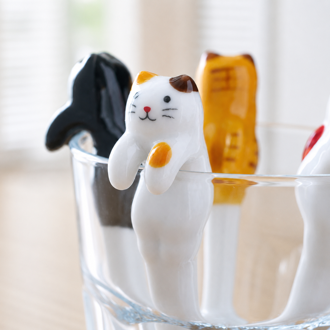 Cat Ceramic Coffee Spoon — Hanging Cup Edge Teaspoon