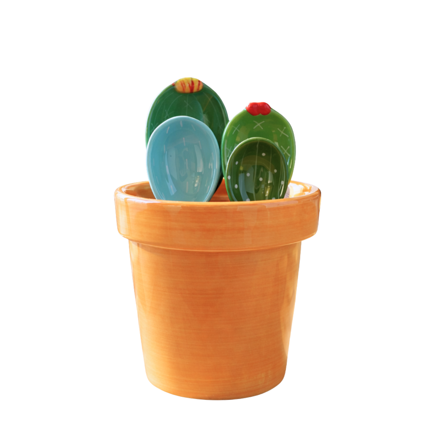 Green and blue ceramic cactus measuring spoons and cup set