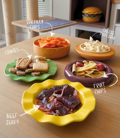 Burger Plate and Bowl Set | 5-Piece Set | Ceramic