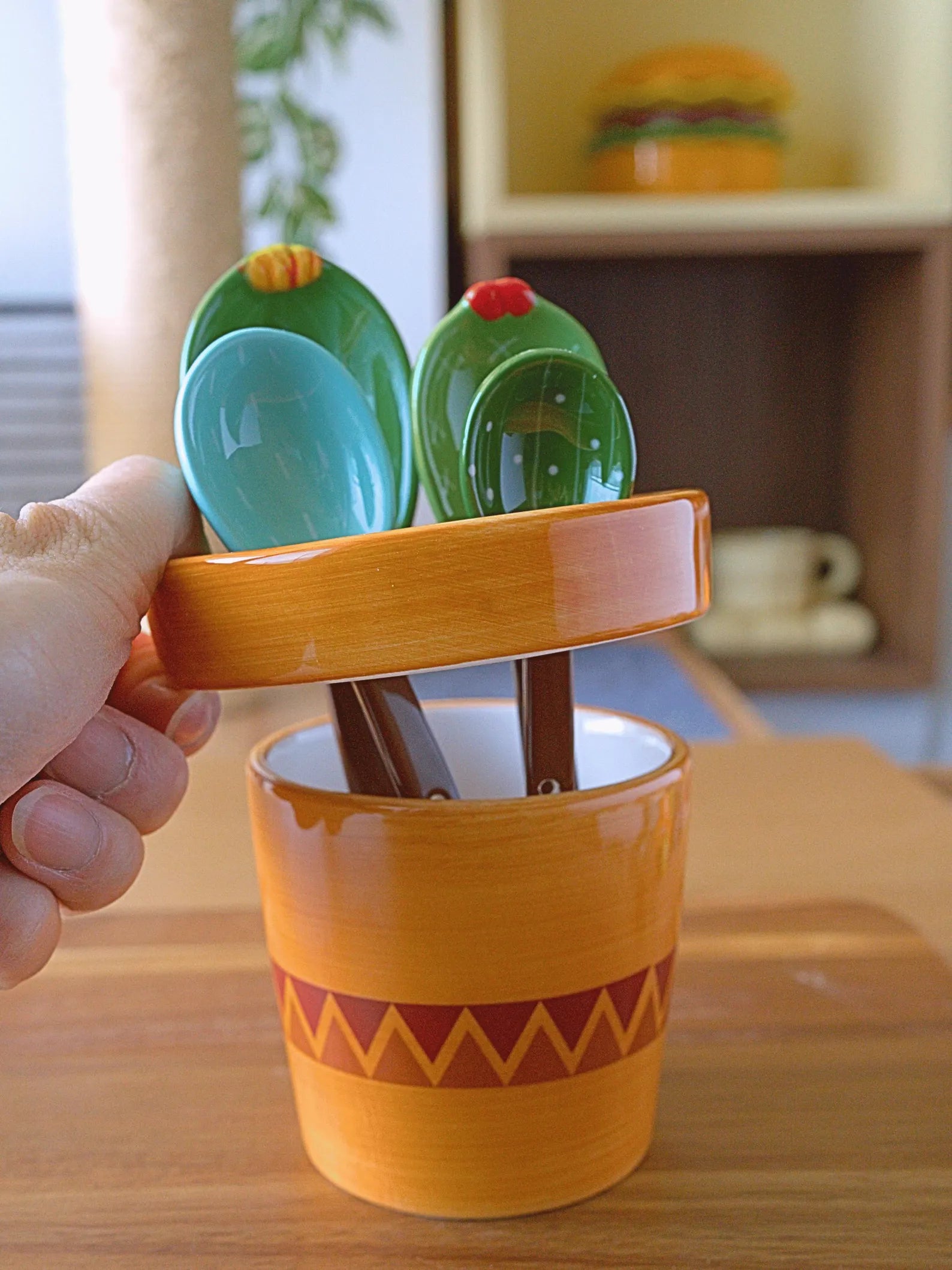 Cactus Spoons Blue Stripe — ceramic baking gift measuring spoon set | ORAORA HOME