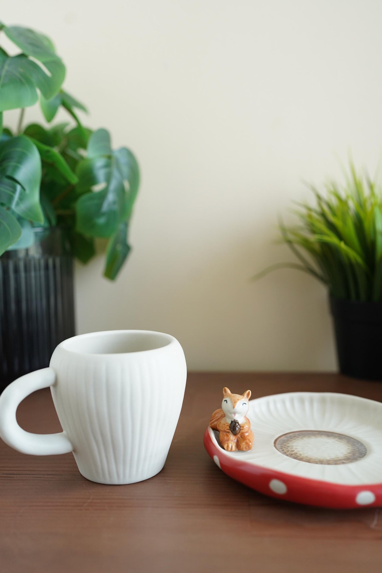Mushroom Cup Squirrel Saucer — ceramic cottagecore cup and saucer | ORAORA HOME