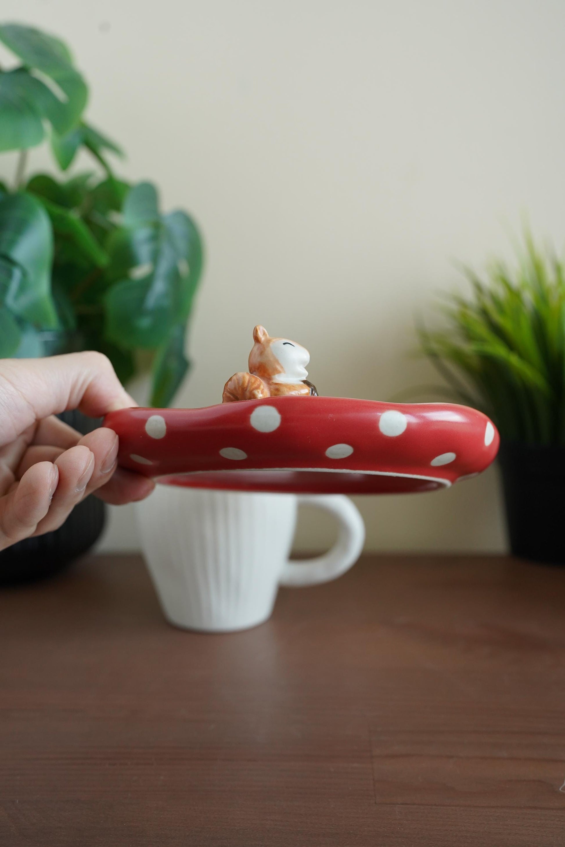 Mushroom Cup Squirrel Saucer — food-safe ceramic | ORAORA HOME