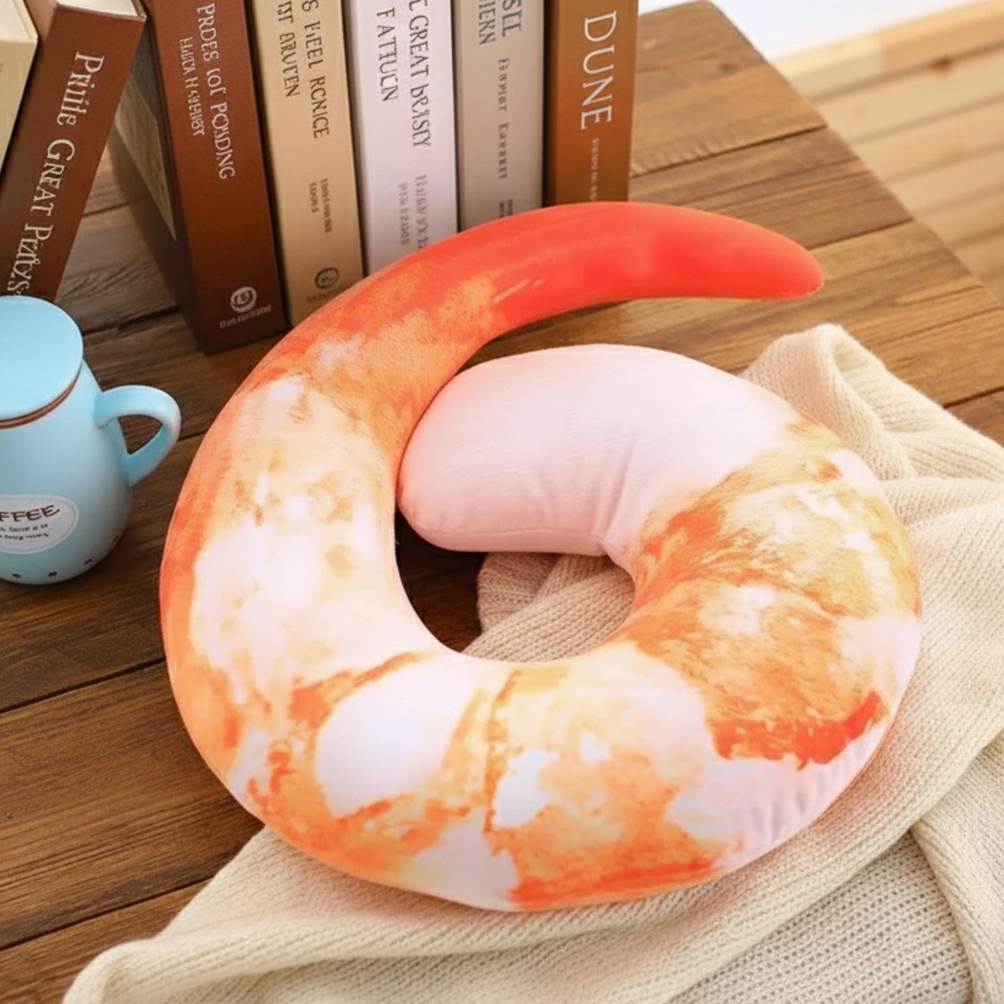 Shrimp Plush Neck Pillow — detail view | ORAORA HOME