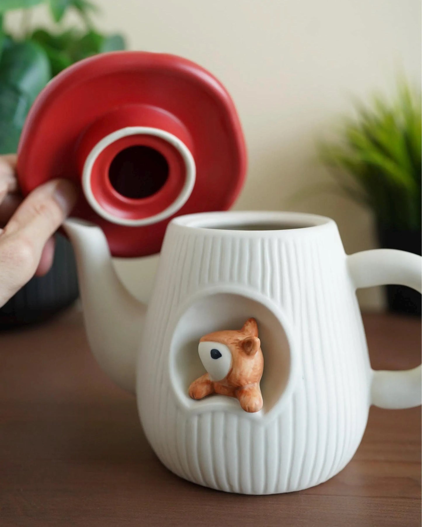 Mushroom Teapot with Squirrel — ceramic cottagecore teapot | ORAORA HOME